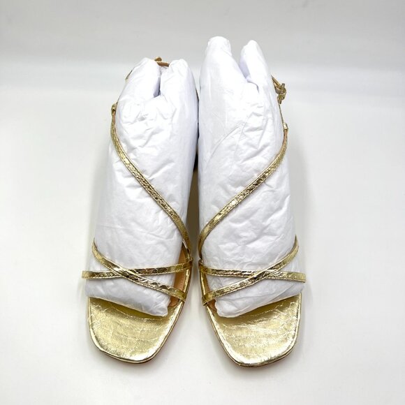 Via Spiga Womens Size 9.5 Roslyn Platino Gold Leather Dress Sandals Heels Shoes - Picture 2 of 12